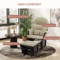 HOMCOM Nursery Glider Rocking Chair with Ottoman, Thick Padded Cushion Seating and Wood Base, Cream White(m-5)