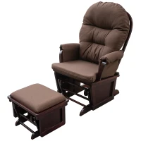HOMCOM Nursery Glider Rocking Chair with Ottoman, Thick Padded Cushion Seating, Armrests and Wood Base, Dark Coffee(m-1)