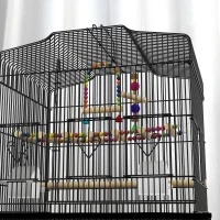 PawHut 36" Bird Cage with Accessories, Handle, Mesh Cover, Tray, Black(m-10)