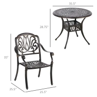 Outsunny 5 Pieces Outdoor Furniture Dining Set for 4, All-Weather Cast Aluminum Stackable Design Chairs and Round Patio Table with Umbrella Hole, for Backyard, Deck, Garden, Bronze(m-3)
