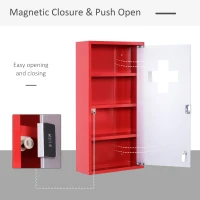 HOMCOM Wall Mount Medicine Cabinet Bathroom Cabinet with 4 Tier Shelves, Steel Frame and Glass Door, Lockable with 2 Keys(m-4)