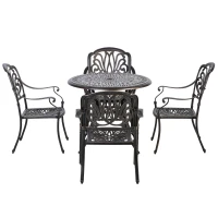 Outsunny 5 Pieces Outdoor Furniture Dining Set for 4, All-Weather Cast Aluminum Stackable Design Chairs and Round Patio Table with Umbrella Hole, for Backyard, Deck, Garden, Bronze(m-7)