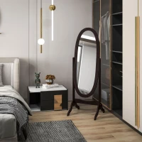 HOMCOM Floor Standing Mirror Full Length Mirror with Adjustable Angle Oval Frame for Dressing Room Bedroom Living Room Coffee(m-6)