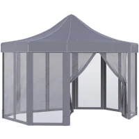 Outsunny 13' x 10' Pop Up Gazebo, Octagon Canopy Tent with Zippered Mesh Sidewalls, Weight Bags, Height Adjustable and Carrying Bag, Event Tent for Patio Garden Backyard, Grey(m-2)