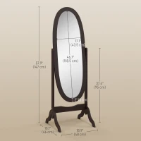 HOMCOM Floor Standing Mirror Full Length Mirror with Adjustable Angle Oval Frame for Dressing Room Bedroom Living Room Coffee(m-3)
