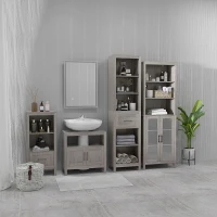 kleankin Short Bathroom Storage Cabinet, Bathroom Organizer with Open Compartments and Drawer for Living Room, Gray(m-9)