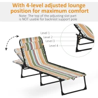 Outsunny Folding Chaise Lounge Pool Chair with 4-Position Reclining Back, Pillow, Breathable Mesh & Bungee Seat, Rainbow Striped(m-4)