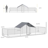 PawHut 23' x 6.6' Large Chicken Coop with Weather-Resistant Cover for 12-14 Chickens, Silver(m-3)