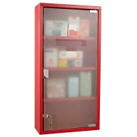 HOMCOM Wall Mount Medicine Cabinet Bathroom Cabinet with 4 Tier Shelves, Steel Frame and Glass Door, Lockable with 2 Keys(m-2)