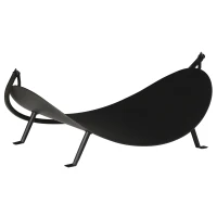 Outsunny 16" Firewood Log Rack Curved Fireplace Log Holder Wood Storage Basket Carrier with Flexible Handle, for Outdoor and Indoor Use, Black(m-7)