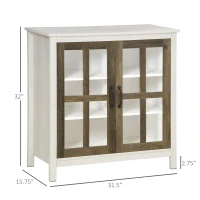 HOMCOM Sideboard Buffet Cabinet, Glass Door Kitchen Cabinet with Storage,  Accent Entryway Cabinet with Adjustable Shelf for Living Room, Distressed White(m-3)