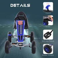 Aosom Pedal Go Kart Children Ride on Car  Racing Style with Adjustable Seat, Rubber Wheels, Handbrake, Clutch(m-7)