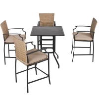 Outsunny 5-Piece Rattan Bar Table and 4 Chairs with Padded Cushions, Mixed Brown(m-1)
