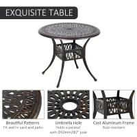 Outsunny 5 Pieces Outdoor Furniture Dining Set for 4, All-Weather Cast Aluminum Stackable Design Chairs and Round Patio Table with Umbrella Hole, for Backyard, Deck, Garden, Bronze(m-5)