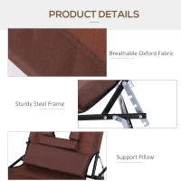 Outsunny Adjustable Outdoor Lounge Chair, Garden Folding Chaise Lounge with Face Hole Reclining Tanning Chair Seat, Folding Camping Beach Lounging Bed w/ Support Pillow, Brown(m-6)