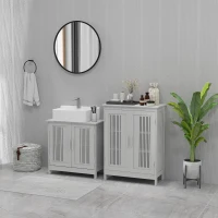 kleankin Freestanding Modern Bathroom Cabinet, Floor Storage Unit with Ample Space, Elegant Grey, Enhances Bathroom Decor(m-8)