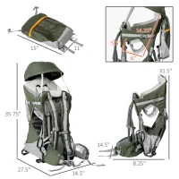 Qaba Foldable Baby Backpack Carrier for Hiking, Day Trips, Toddler Carrier Accessory Holder, Comfortable Baby Shoulder Carrier with Sun Canopy Rain Cover, Stand Ages 6-36 Months(m-3)