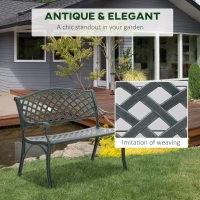 Outsunny Metal Garden Bench for Front Porch, Loveseat Like 2 Person, Armrests, Copper Color Cast Aluminum, Weaving Latticework Outdoor Furniture, Verdigris Green(m-4)