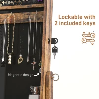HOMCOM Lockable Mirror Jewelry Cabinet, Full-Length Mirror and Jewellery Storage with 3 Adjustable Angles, Rustic Brown(m-6)