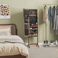 HOMCOM Lockable Mirror Jewelry Cabinet, Full-Length Mirror and Jewellery Storage with 3 Adjustable Angles, Rustic Brown(m-1)