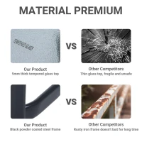 Outsunny 27" Patio Square Table with Tempered Glass Top Outdoor Dining Bar Table Steel Backyard Bistro Table Steel Frame(m-5)