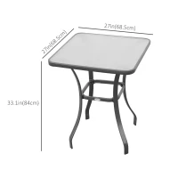 Outsunny 27" Patio Square Table with Tempered Glass Top Outdoor Dining Bar Table Steel Backyard Bistro Table Steel Frame(m-3)
