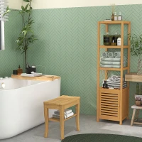 HOMCOM 20" Bamboo Shower Bench Bathroom Stool Spa Bath Seat Organizer Storage Shelf(m-10)