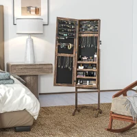 HOMCOM Lockable Mirror Jewelry Cabinet, Full-Length Mirror and Jewellery Storage with 3 Adjustable Angles, Rustic Brown(m-9)