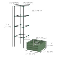 Outsunny Galvanized Planter Box, Outdoor Raised Garden Bed with 4-Tier Trellis Tomato Cage for Climbing Vines, Vegetables, Green(m-3)