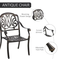 Outsunny 5 Pieces Outdoor Furniture Dining Set for 4, All-Weather Cast Aluminum Stackable Design Chairs and Round Patio Table with Umbrella Hole, for Backyard, Deck, Garden, Bronze(m-4)