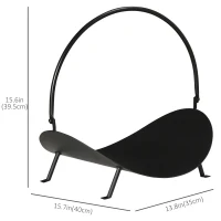 Outsunny 16" Firewood Log Rack Curved Fireplace Log Holder Wood Storage Basket Carrier with Flexible Handle, for Outdoor and Indoor Use, Black(m-3)