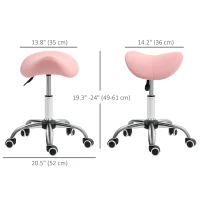 HOMCOM Cosmetic Stool 360° Rotate Height Adjustable Salon Massage Spa Chair Hydraulic Rolling Faux Leather Saddle Stool, Pink(m-3)