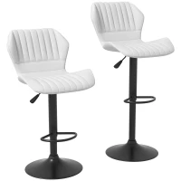 HOMCOM Shell Back Bar Stool Set of 2, PU Leather Adjustable Swivel Barstools with Chrome Base and Footrest for Kitchen Counter, Pub, White(m-11)