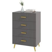 HOMCOM 4 Drawer Cabinet, Drawer Chest for Bedroom, Chest of Drawers with Aluminium Legs and Gold Handles, Dark Grey(m-2)