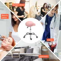 HOMCOM Cosmetic Stool 360° Rotate Height Adjustable Salon Massage Spa Chair Hydraulic Rolling Faux Leather Saddle Stool, Pink(m-5)