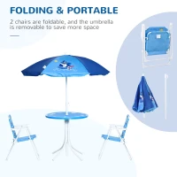Outsunny Kids Table and Chair Set, Comfortable Little Kids Picnic Table with Umbrella, Adjustable Height, Outdoor Seating for Kids Ages 3-6, Foldable, Sharks(m-4)