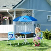 Outsunny Kids Table and Chair Set, Comfortable Little Kids Picnic Table with Umbrella, Adjustable Height, Outdoor Seating for Kids Ages 3-6, Foldable, Sharks(m-2)