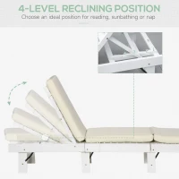 Outsunny Wooden Folding Chaise Lounge, Outdoor Chaise Lounge Chair, Garden Reclining Tanning Chair with 4 Adjustable Back Soft Cushions, White(m-4)