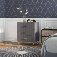 HOMCOM 3 Drawer Cabinet, Drawer Chest for Bedroom, Chest of Drawers with Aluminium Legs and Gold Handles, Dark Grey