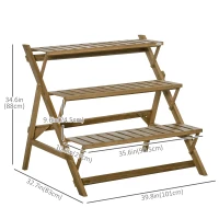 Outsunny 3-tier Ladder Plant Stand Foldable Wood Flower Display Shelf for Indoor Outdoor Home Garden, Brown(m-3)