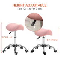 HOMCOM Cosmetic Stool 360° Rotate Height Adjustable Salon Massage Spa Chair Hydraulic Rolling Faux Leather Saddle Stool, Pink(m-4)