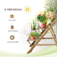 Outsunny 3-tier Ladder Plant Stand Foldable Wood Flower Display Shelf for Indoor Outdoor Home Garden, Brown(m-5)