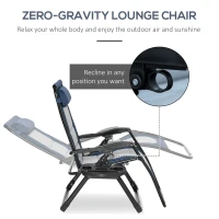 Outsunny Zero Gravity Lounger Chair, Padded Folding Reclining Patio Chair with Cup Holder, Detachable Headrest, Extra Wide Seat, 400 LBS Capacity for Pool, Camping, Blue and Grey(m-4)