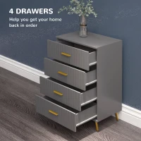 HOMCOM 4 Drawer Cabinet, Drawer Chest for Bedroom, Chest of Drawers with Aluminium Legs and Gold Handles, Dark Grey(m-4)