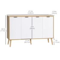 HOMCOM Modern Sideboard and Buffet, Dining Room Cabinet with Adjustable Shelves and 4 Doors, Natural(m-3)