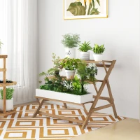 Outsunny 3-tier Ladder Plant Stand Foldable Wood Flower Display Shelf for Indoor Outdoor Home Garden, Brown(m-10)
