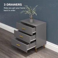 HOMCOM 3 Drawer Cabinet, Drawer Chest for Bedroom, Chest of Drawers with Aluminium Legs and Gold Handles, Dark Grey(m-4)