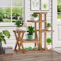 Outsunny Wood Plant Stand 5 Tier Plant Shelf Multiple Flower Pot Holder for Living Room, Patio Corner, Balcony, Indoor Outdoor Use, Natural(m-1)