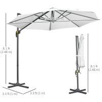 Outsunny 9.6' Cantilever Patio Umbrella Outdoor Hanging Offset Umbrella, Cross Base, 360° Rotation Aluminum Poles, White(m-3)