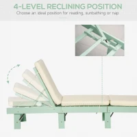 Outsunny Wooden Folding Chaise Lounge, Outdoor Chaise Lounge Chair, Garden Reclining Tanning Chair with 4 Adjustable Back Soft Cushions, Green(m-4)